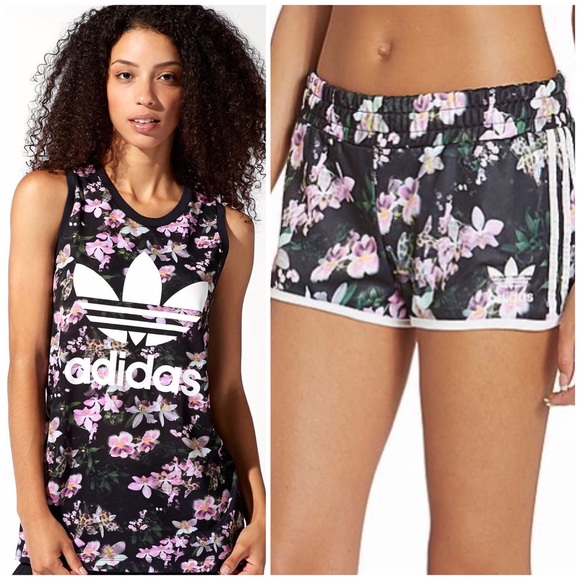 adidas floral shorts set